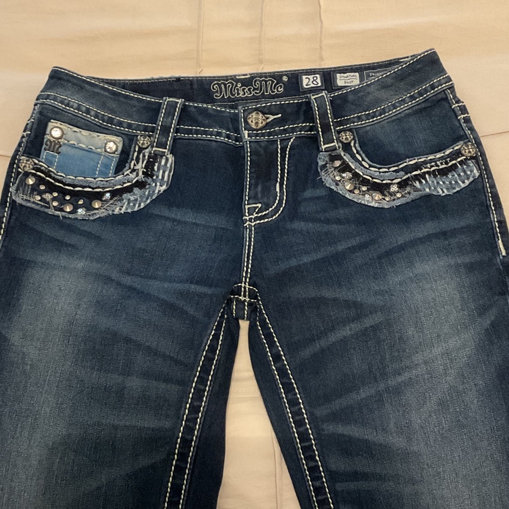 Miss Me Dark Blue Boot Cut Jeans with Embellishments